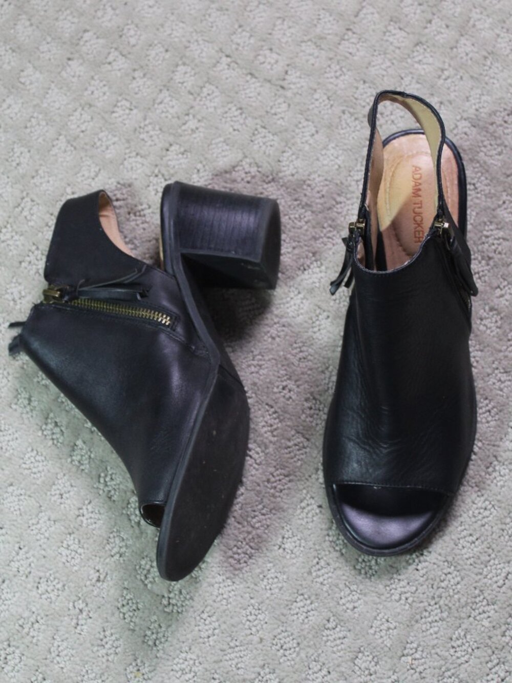 Adam Tucker Size 8 Black Leather Slingback Peep Toe 2.5" Heels